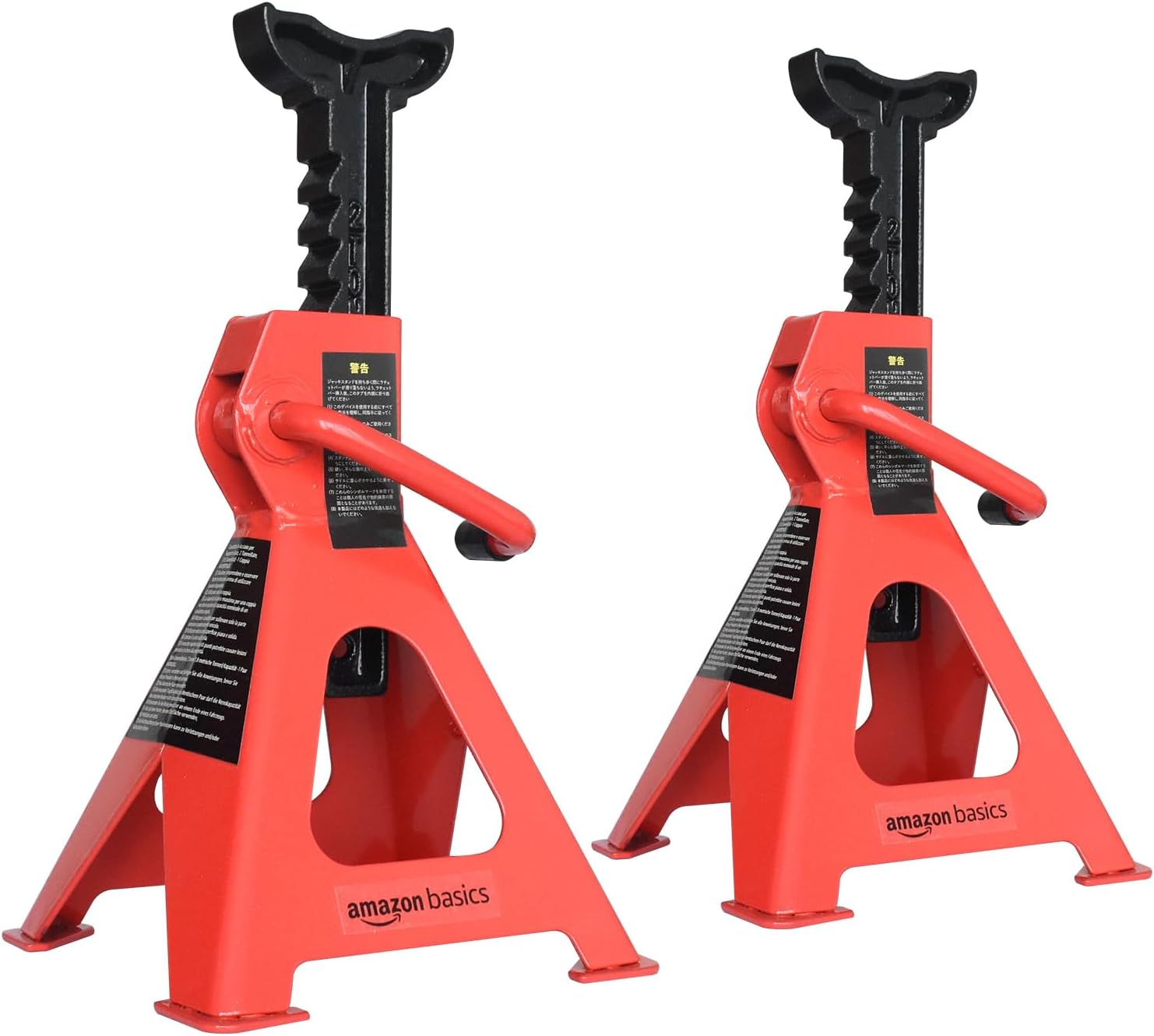 Amazon Basics Steel Jack Stands, 2 Ton (1.8 metric Ton) Capacity - 1 Pair, Red,Black