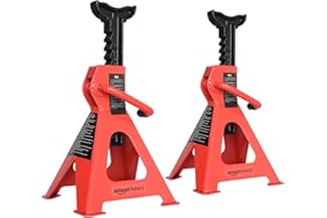 Amazon Basics Cavalletti di sostegno per veicoli, in acciaio, Capacità di 2 tonnellate (1,8 tonnellate metriche) - 1 paio, Nero/rosso