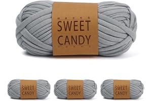 Ceihwa 4pz Filato Grosso in Poliestere grigio Fettuccia per Borse a Uncinetto Filati Maglieria Gomitoli Cotone per Uncinetto Tessuto Filato T-Shirt Filato Tessuto Crochet per DIY Artigianato-100g
