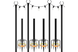 AHRLHR 4 Pack 3M String Light Poles，Metal Light Poles for Outside String Lights,Freestanding Outdoor Light Poles，Hanging Light Poles for Patio,Backyard,Garden,Deck,Party,Wedding