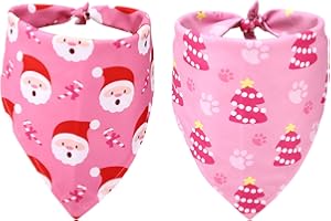 FUKAISU 2pcs Foulards de Noël Animaux, Drôles Père Noël & Sapin Designs Bavoir Chien Durables Polyester Foulards Fête Animaux Mignons Accessoires Tenue pour Chiens (Petits)