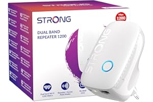 STRONG Repetidor WiFi Dual Band AC1200Mbps, Amplificador y Extensor WiFi de Largo Alcance, Puerto LAN 100Mbps, Punto de Acceso, Luz Nocturna Inteligente, Antenas Internas, Configuración Fácil, WPS