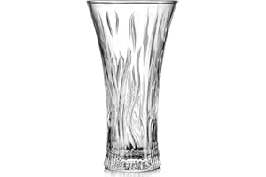 JASVIC Crystal Vase, 30CM Large Glass Vases for Flowers, Crystal Clear Glass with Wood Grain Design - Wedding Centrepiece, Home Decor for Dining Table, Modern Style Gift