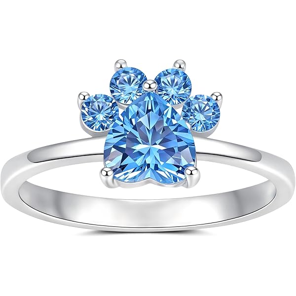Pet Paw Print Stacking Rings - CZ Crystal & Opal Animal Themed Promise Rings For Women