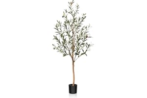 ‎SOGUYI SOGUYI Olivenbaum Künstlich, 120cm Kunstpflanze Olivenbaum mit Naturholzstamm und lebensechten Früchten für die Heim- und Bürodekoration – Große Künstliche Pflanzen für den Innenbereich, 1 Packung