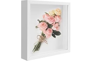 Fzyisw 3D Bilderrahmen 20x20 cm, 3d Bilderrahmen zum Befüllen Quadratische Form, Bilderrahmen Weiß für 3cm-Objektrahmen, Bilderrahmen Quadratisch für Deko Wand, Schreibtisch, Geschenk