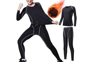 LINLOOK Kids Long Sleeve Base Layer Compression Underwear-Boys Sports Baselayer Tights Leggings Thermal Set Black 4-15 Years (110-165cm)
