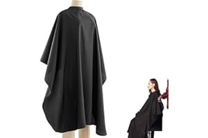 PEUTPY 150x120CM Capa de calidad Capa de Peluqueria,Negra Impermeable paño delantal pelo estilo cabo equipo del salón, Unisex capa pelo Corte de pelo peluquería cabo para Peinado,Cortes y Colores