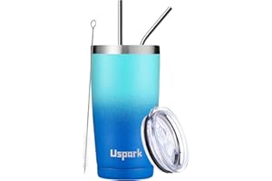 UsparkMC 550ml Tumbler Stainless Steel with Lid and Straw,Double Wall Vacuum Insulated Coffee Travel Mug for Hot & Cold,Reusable Cup,BPA Free,Blue,