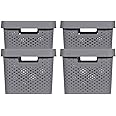 CURVER Infinity Recycling Boxes with Hole Pattern 2x (11L + 17L) and Lid, Dark Grey