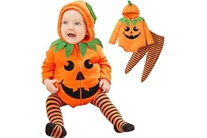 TENHCREEK 2-Teiliges Set Halloween Kostüm Baby Unisex, Süßes Kürbis kostüm für Babys, Lange Ärmel, Baumwolle Baby Halloween Kostüm, Halloween Kostüm für Kleinkinder Von 0 bis 24 Monaten - Tolle Geschenkidee