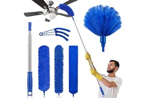 NEWLITON Lot de 6 plumeaux en toile d'araignée pour nettoyage avec extension de 254 cm - En microfibre chenille pour ventilateur de plafond haut, stores en toile d'araignée, meubles de voiture, baguette de