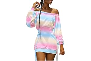 WanWorlder Damen Minirock Hosenträger Rock A Linie Cut Out One-Shoulder Strap Minirock Herbst Langarm Kapuzenpullover Kleid Langärmeliges Gemütlich Temperament Anmut Sweatshirtkleid Slim Fit Kleid