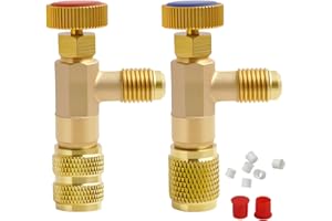 DOZYLIVE 2 Pièces Flow Valve Adaptateur de Réfrigérant R410A R22, Vanne Climatisation de Débit Raccord Rapide, Soupape de Sécurité de Régulation 1/4" pour Air Conditioning Flow Valves Raccord Sécurisé