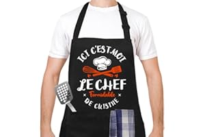 Yontree Tablier Barbecue pour Homme Tabliers de Cuisine Réglable avec 2 Poches Tablier Barbecue Imperméable pour Homme Cadeau pour Fête des Pères