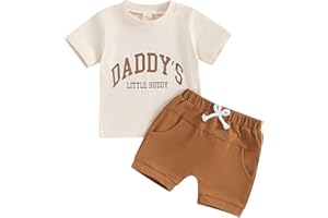 PanLidapan Toddler Baby Boy Summer Outfits Short Sleeve DADDY’S LITTLE BUDDY Print T-Shirts and Drawstring Shorts Tracksuit 2Pcs Clothes Set