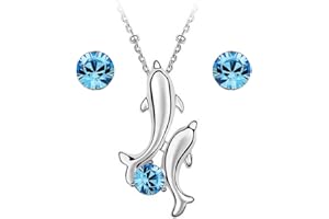 Crystalline Azuria 18ct Chapado en Oro Blanco Joyería Juegos de Joyas Cristales Delfín Collar con Colgante 45 cm Pendientes de tuerca para Mujeres y Niñas