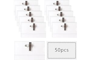 SCBOY 50 Pezzi Porta Badge Con Clip E Pin Pvc Trasparente Titolare Di Carta D'identità Con Badge Vuoti Per Biglietti Da Visita Titolare Di Carta D'identità (9 X 5,6 Cm)
