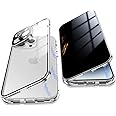 Jonwelsy Anti Peeping Case for iPhone 14 Pro Max, 360° Privacy Tempered Glass Cover, Magnetic Metal Bumper (Silver)