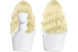 XNIVUIS Pelucas Rubia con Flequillo, Rizado Ondulado Peluca Cosplay Peluca de Mujer y Niñas, Elástica y Transpirable, Natural, Moda, Heat Resistente, para Halloween Navidad Carnaval Fiesta (Rubia)