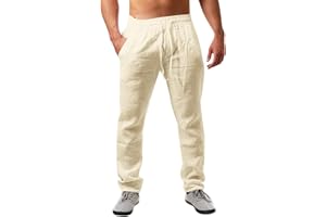 Runcati Herren Leinenhose Einfarbiges Lang Leicht Sommerhose Loose Fit Freizeithose mit Kordelzug für Urlaub Strand Alltag