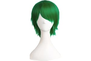 MapofBeauty 12 Inch/30 cm Men Women Short Straight Side Bangs Cosplay Costume Wig (Grass Green)