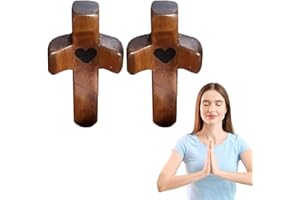 HSEECR Cross My Heart, Encouragement Gift, Handheld Wooden Protection Cross with Epoxy Heart, Portable Wood Pocket Cross for Religious Christian Gift to Men and Women (2PCS)