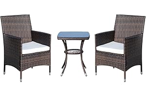 ‎OUTSUNNY Outsunny Polyrattan Gartenmöbel Set, Outdoor Lounge Balkonmöbel für 2 Personen, 3-teilig Sitzgruppe, 2 Stühle, Tisch Sitzkissen, Gartenlounge für Garten, Terrasse, Balkon, Braun