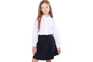 SOLOCOTE Weiße Bluse für Mädchen, Rüschen, lange Ärmel, Button-Down-Shirts, Prinzessin, Baumwolle, lockere, weiche Oberteile, Frühling und Sommer, 3–14 Jahre