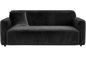 Yeahmart Thick Sofa Covers 1/2/3/4 Seater Pure Color Sofa Protector Velvet Easy Fit Elastic Fabric Stretch Couch Slipcover (Black, 2 Seater 145-185cm)