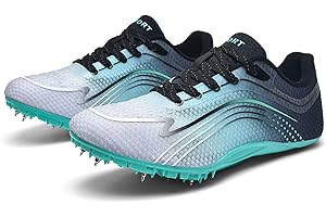 REIJAX Zapatillas de atletismo con clavos Sprint, amortiguación con placa de carbono, 7 clavos, malla, transpirables, antideslizantes, ligeras, unisex, para mujer, hombre, atletismo, carreras, 35-44 EU