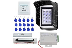 HOMRY KUMU Sistema de Control de Acceso de Puerta RFID Impermeable al Aire Libre Teclado de Metal + Cerradura Magnética de 180KG+Cubierta a Prueba de Lluvia+Botón de Salida+Llaveros de 15pcs