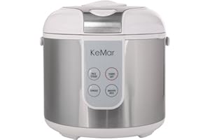 ‎KEMAR KITCHENWARE KeMar Reiskocher mit Dampfgarer (Weiß, 700W, 1,8L) Edelstahl - für braunen Reis, Naturreis - Keramik Beschichtung - digitaler Reiskocher &Messbecher und Reislöffel, 4 Programme, Warmhaltefunktion