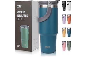 Riley Joy Thermobecher 900ml, 1200ml Trinkbecher mit Deckel und Strohhalm aus Edelstahl Isolation von Warm- und Kaltgetränken Kaffeebecher für Wasser, Kaffee oder Eistee (Blau, 900 ml)