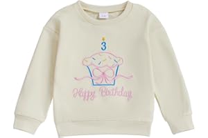Geagodelia Toddler Girls Birthday Sweatshirt 2-6 Years Long Sleeve Number Cupcake Embroidery Pullover Tops Daily Loose Hood T Shirts Baby Girl Birthday Outfits 2nd/3rd/4th/5th/6th