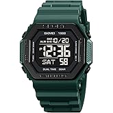 SKMEI Young Men Casual Design Watch Digital Display Black Dial ABS Men's TPU Dark Green Color Stylish Band, Water-Resistant &