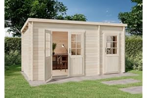 ‎CARLSSON Alpholz Gartenhaus Maria aus Holz in Naturbelassen, 28 mm Wandstärke mit 2 Räumen 450 x 250cm Pultdach