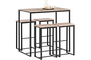 SoBuy Penisola da Cucina con 4 Sgabelli Tavolo da Bar Alto con Set da 5 Pezzi per Cucina e Sala da Pranzo, Salvaspazio per Cucine Piccole, Balcone o Giardino Finitura Legno 100x60x93 cm OGT15‑N