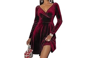 XIVISTO Abito da Donna Elegante Invernale Cerimonia in Velluto Vintage Sexy Vestito con Scollo a V Maniche Lunghe a Vita Alta Abiti per Cocktail Festa Sera Bar Club