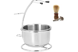 AGATIGE Tazón De Afeitar Conjunto Con Soporte De Afeitar, Taza De Afeitar De Acero Inoxidable Y Cepillo De Afeitar Conjunto Soporte La Maquinilla Afeitar Metal Titular Cepillo Afeitar Para Los Hombres Padre