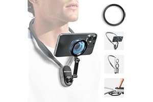 REYGEAK Magnetyczny uchwyt na telefon na szyję, uchwyt na telefon komórkowy wokół szyi POV/Vlog, uchwyt do selfie, bez użycia rąk, uchwyt na szyję, nagrywanie wideo, stojak na klatkę piersiową do