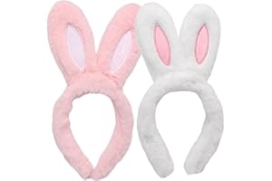 Matreeglam 2 Stück Hasenohren Haarreif Set Erwachsene Kinder, Plüsch Stirnbänder Hase Ohren Haarbänder für Damen Mädchen Ostern Karneval Cosplay (Stil 1)