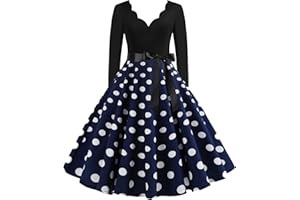 EFOFEI Damen Cocktail Partykleid Polka Dot Kleider Vintage Rockabilly A-Linie Rundhals Kleid