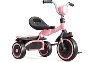 KORIMEFA Kids Tricycles for 1-3 3-5 years old, Toddler Gift Trike with Storage Basket, Boys Girls Bike with Adjustable Seat & Night Reflector, Balance Training Bicycle, Kids Toy Outdoor Indoor