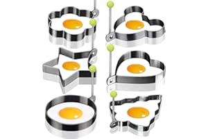 SWETON Lot de 6 emporte-pièces pour cuisson des œufs au plat, moules en acier inoxydable, antiadhésifs, anneaux de cuisson, idéal pour œufs sous forme de pancakes, d’omelettes