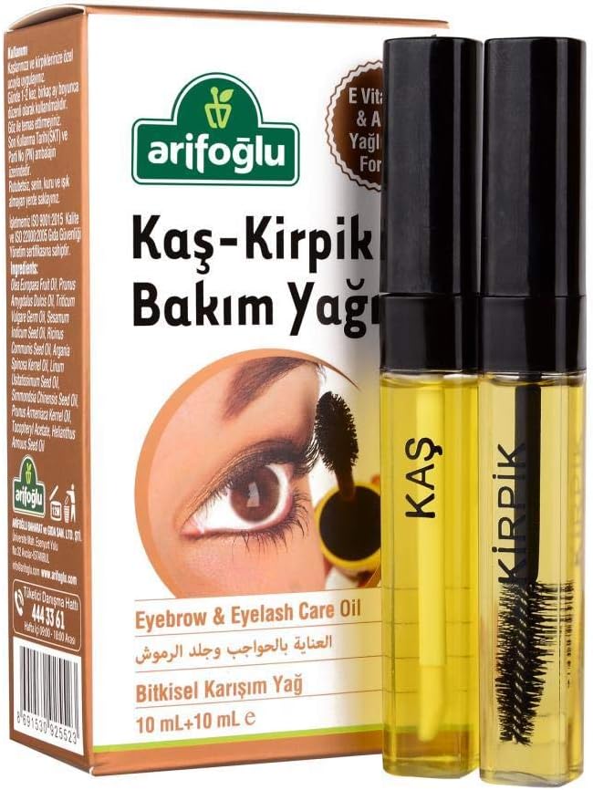 Arifoğlu Kaş - Kirpik Bakım Yağı 20ml | 10ml Kaş Lip Kapak +10ml Kirpik Rimel Kapak olarak – Eyebrow and Eyelash Care Oil with Separate Applicators for Brows and Lashes