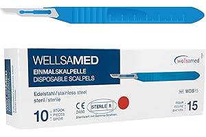 Wellsamed Einmalskalpelle Edelstahl mit Halter, Figur 15, 10 Stück, steril verpackt