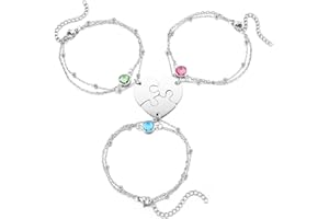 PiercingJak Personalized Puzzle Piece Bracelet Set 2/3/4 Pcs for Family Love Best Friend Stainless Steel Custom Name Anklet Bracelet BFF Matching Heart Pendant Friendship Jewelry
