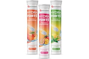 Forté Pharma - Hydra Forté - Sport, chaleur, voyages - Hydratation - Electrolytes, Vitamine C, Magnésium - Pêche, Citron Menthe, Mangue Passion - 24x3 comprimés effervescents - 1 à 2/jour