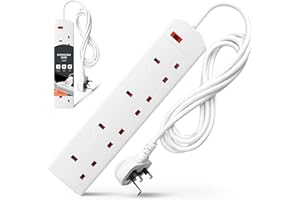 Wolf Power Extension Lead, 4 Gang, 2 Metre Extension Cable with UK 3 Pin Plug & Socket, Wall Mountable Power Strip for Home, Office & Appliances (White, 1 Pack)